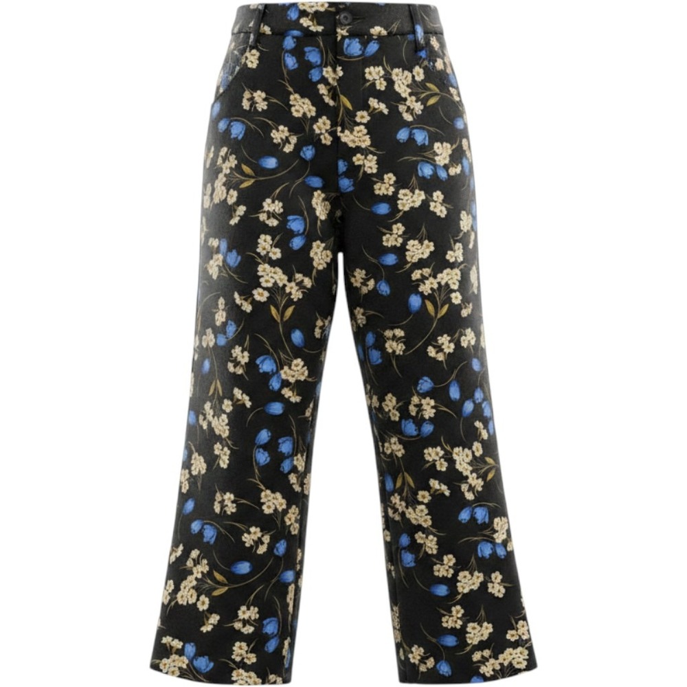 Maeve Anthropologie The Colette Wide Leg Pants Black Floral Womens Size 30